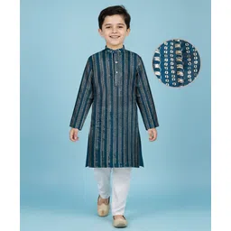 EARTHY TOUCH Woven Full Sleeves Kurta Pajama Set With Sequin Embriodery - Navy Blue-picture-12