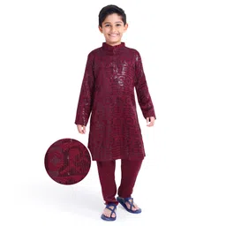 Earthy Touch Woven Full Sleeves Sequins Velvet kurta Pyjama Set - Maroon-picture-10