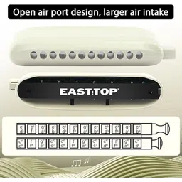 eastop EAST TOP ET12 WHITE - 12 Hole Chromatic Harmonica C Key Mouth Organ image 3
