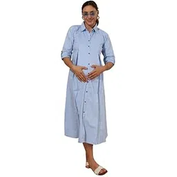 easy mom Maternity Fit and Flare Midi Three-Quarter Sleeves Dress for Women-picture-28