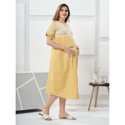EASY MOM Women Colourblocked Maternity A-Line Midi Dress image 2