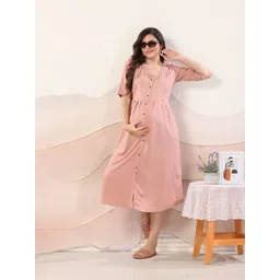 EASY MOM Women Cotton Maternity Fit & Flare Midi Dress-picture-14