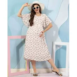 easy mom Women Floral Print Round-Neck Fit & Flare Dress-picture-44