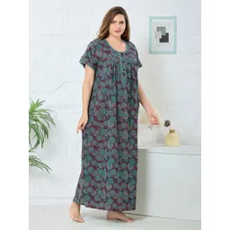 EASY MOM Women Geometric Printed Round Neck Organic Cotton Maternity Nightdress-picture-30