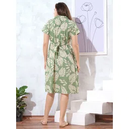 EASY MOM Women Leaf Printed Cotton Fit & Flare Maternity Dress image 2