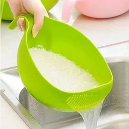easy ship Plastic Cereal Bowl Rice Bowl, Vegetable Fruit Washing Bowl With Handle (Green)-picture-21