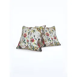 EasyGoods Cream-Coloured & Red Set of 2 Floral Square Cushion Covers-picture-38