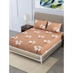 EasyGoods Merino45 Brown & White Floral 250 TC King Bedsheet With 2 Pillow Covers-picture-11