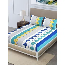 EasyGoods Merino46 White & Green Geometric 250 TC King Bedsheet with 2 Pillow Covers-picture-40