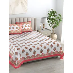 EasyGoods Pink & White Floral Cotton 400 TC King Bedsheet with 2 Pillow Covers-picture-14