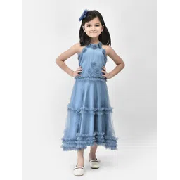 Eavan Girls Floral Applique Tie Up Net Fit & Flare Midi Dress-picture-36