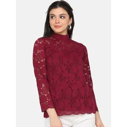 Eavan Women Burgundy Self Design Top-picture-12