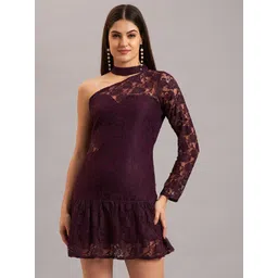 Eavan Women Self Design One Shoulder Lace Drop-Waist Mini Dress-picture-10