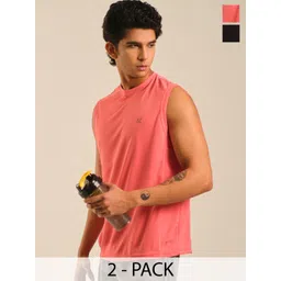 EAZY Pack Of 2 Round Neck Dry-Fit Tank Vests EZ_QDRN_BLACK_CORAL_S-picture-15