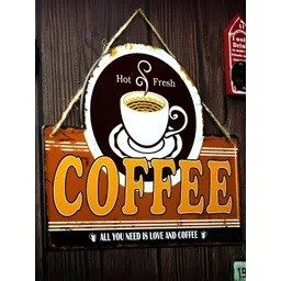 eazy wagon Brown & Yellow Metal Plates Coffee All You Need Is Love And Coffee Wall Hanging-picture-25