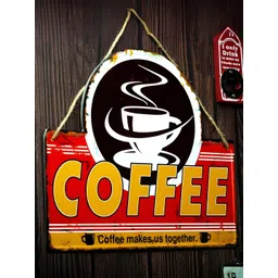 eazy wagon Red & Yellow Metal Plates - Coffee Makes Us Together Wall Hangings-picture-16