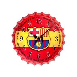 eazy wagon Red & Yellow Printed FC Barcelona Bottle Cap Metal Round Shaped Wall Clock-picture-35