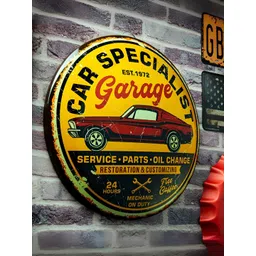 eazy wagon Yellow & Red Metal Shield Car Specialist Garage Wall Hangings-picture-10