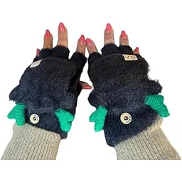 eazylayers Stretchy Windproof Fashion Convertible Woman Gloves Cute Warm Feather Fingerless Gloves Flip Top Gloves with Mitten Cover-picture-41