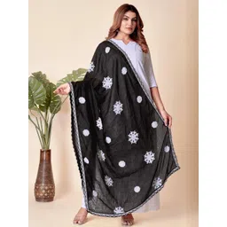 EBADAT Embroidered Black Cotton Dupatta-picture-28