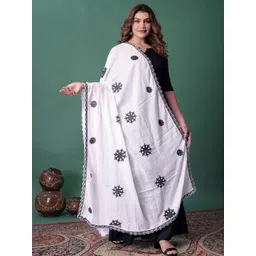 EBADAT Embroidered White Cotton Dupatta-picture-10