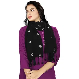 ebadat Printed Rayon Women Black Fancy Scarf, Scarf, Stole-picture-36