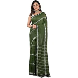 ec esha's collection Women's Cotton Blend Chain Handloom Saree With Unstitched Running Blouse Piece-picture-39