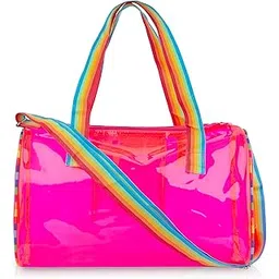 See-Through Jelly Duffle – Pink Transparent Bag with Rainbow Handles | Trendy Handbag for School, Gym, Travel, Beach-image-12