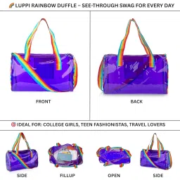 echo boomers See-Through Jelly Duffle – Purple Transparent Bag with Rainbow Handles | Trendy Handbag for School, Gym, Travel, Beach image 4