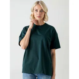 Echolope Solid Round Neck Drop-Shoulder Sleeves Oversize Cotton T-shirt-picture-14