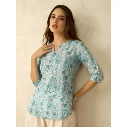 Eco Clothing Floral Printed Mandarin Collar Pure Cotton Kurti-picture-34