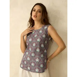 Eco Clothing Floral Printed Notch Neck Pure Cotton Kurti-picture-35