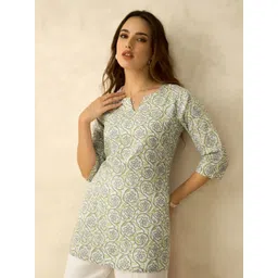 Eco Clothing Floral Printed Notch Neck Straight Pure Cotton Short Kurti-picture-25