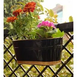 ecofynd 12 Inches Oval Rectangular Set of 6 Black Metal Planter-picture-39