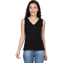 ecoline clothing Women Cotton Regular Fit Eco-Friendly Dual V Neck/Round Neck Tank Top (Black, Medium)-picture-20