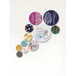 eCraftIndia 11 Pcs Pink & White Love Smile Dream Floral Printed Wooden Wall Hangings-picture-36