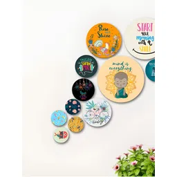 eCraftIndia 11 Pieces White & Yellow Positive QuotesPrinted Wooden Wall Hangings-picture-22