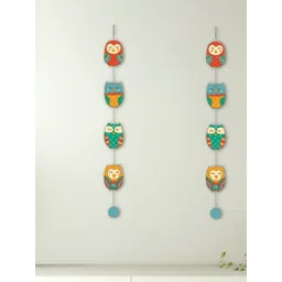 eCraftIndia 2 Pieces Green & Yellow Owls Printed Wooden Wall Hangings-picture-11