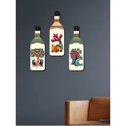 eCraftIndia 3 Pieces White & Green Madhubani Printed Wooden Wall Hangings-picture-18