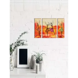 eCraftIndia 6MM MDF Set of 3 Dancing Tribal Women Satin Matt Texture UV Art Painting-picture-44