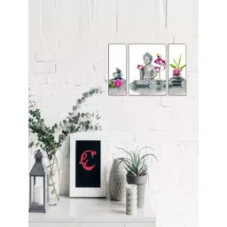 eCraftIndia 6MM MDF Set of 3 Lord Buddha Satin Matt Texture UV Art Painting-picture-38