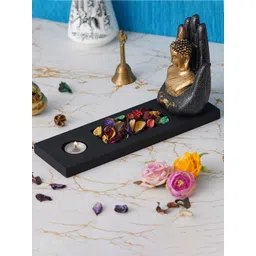 eCraftIndia Black & Gold-Toned Textured Gautam Buddha Showpieces With Tea-Light Holder-picture-35