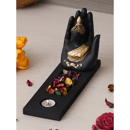 eCraftIndia Black & Gold-Toned Textured Gautam Buddha Showpieces With Tea-Light Holder-picture-36