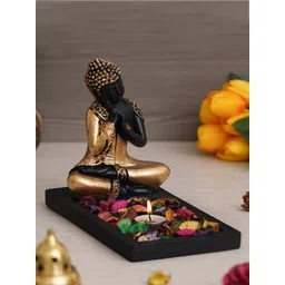 eCraftIndia Black & Gold-Toned Textured Gautam Buddha Showpieces With Tea-Light Holder-picture-13