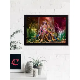 eCraftIndia Black & Green Radha Krishna Playing Flute Satin Matt Texture UV Wall Art-picture-13