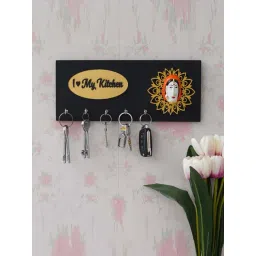eCraftIndia Black Wood I Love My Kitchen Quote 5 Hooks Key Holder-picture-15