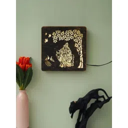 eCraftIndia Black Wood Radha Krishna Under A Tree Carved Wall Lamp-picture-29