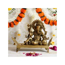 eCraftIndia Blessing Lord Ganesha in Resting Pose Antique Look Handcrafted Premium Brass Idol-picture-15