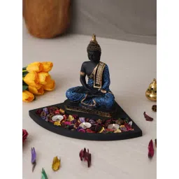 eCraftIndia Blue & Golden Polyresin Meditating Buddha Showpiece & Fragnanced Petals and Tealight-picture-28