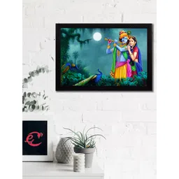 eCraftIndia Blue & Green Radha Krishna Playing Flute Satin Matt Texture UV Art Wall Painting-picture-10